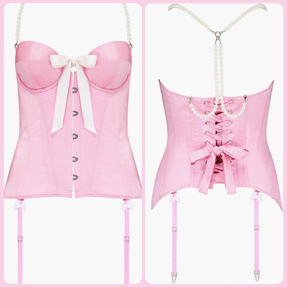 Scarlett Gasque Italian Pearl Basque Corset Size 34D/DD Pink 100% Silk brand new - Picture 1 of 8